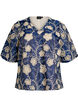 Blouse met V-hals en geborduurd patroon, Blauw, Packshot image number 0