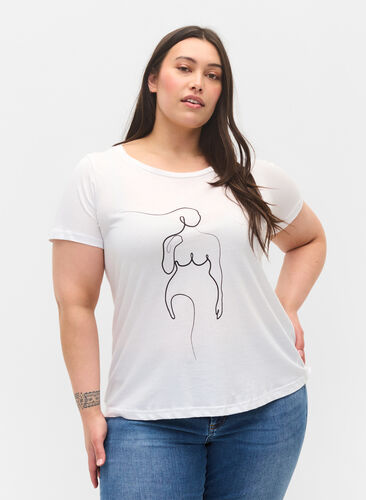 Katoenen t-shirt met print, B. White w. Black, Model image number 0