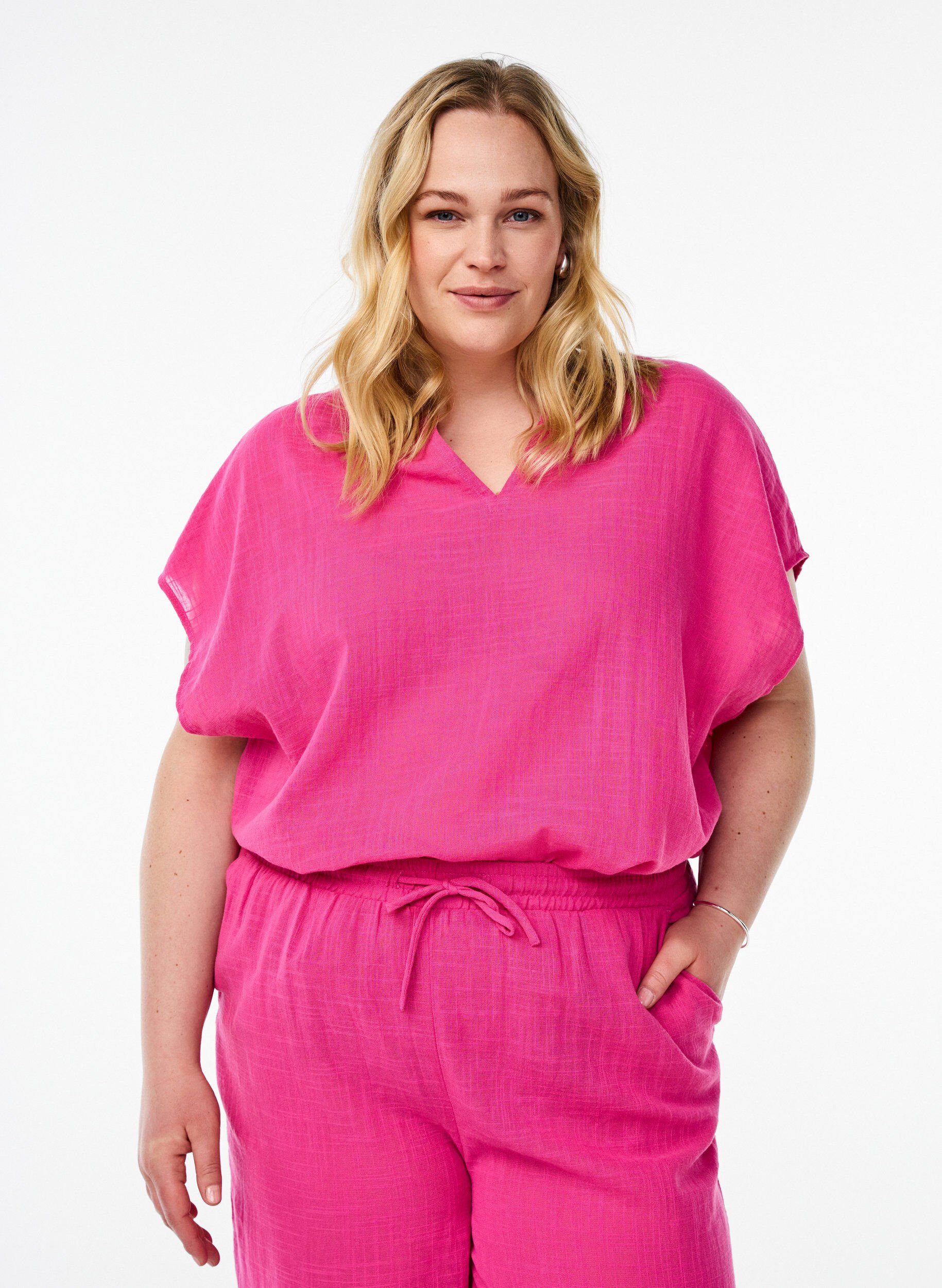 Zizzi FLASH - Losse blouse met kapmouwen, Roze, Model image number 0
