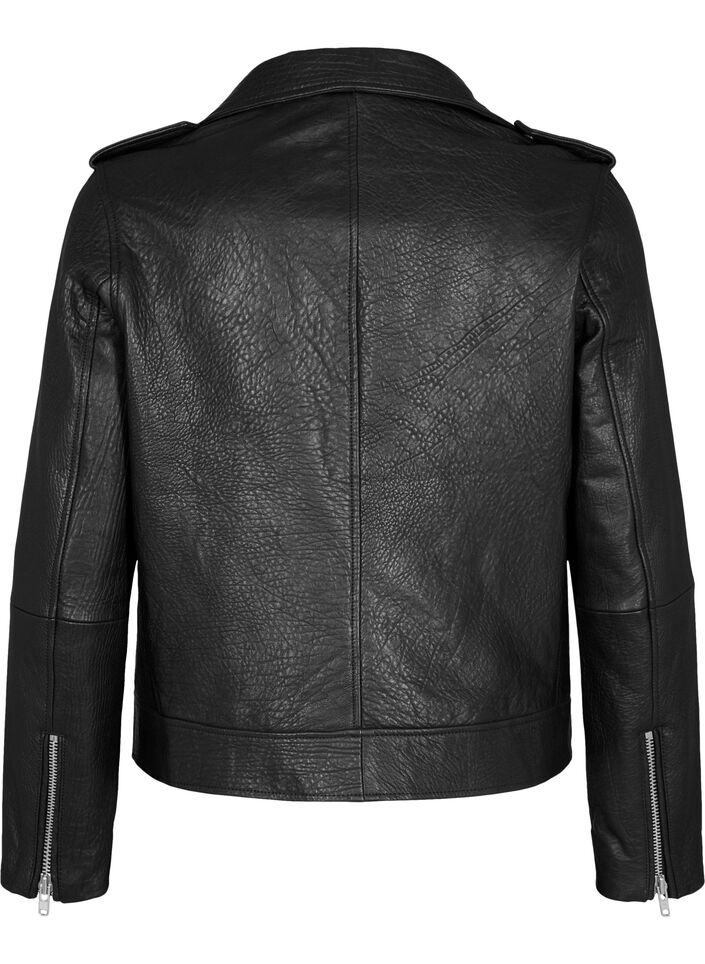 Leren bikerjas met zakken, Black, Packshot image number 1