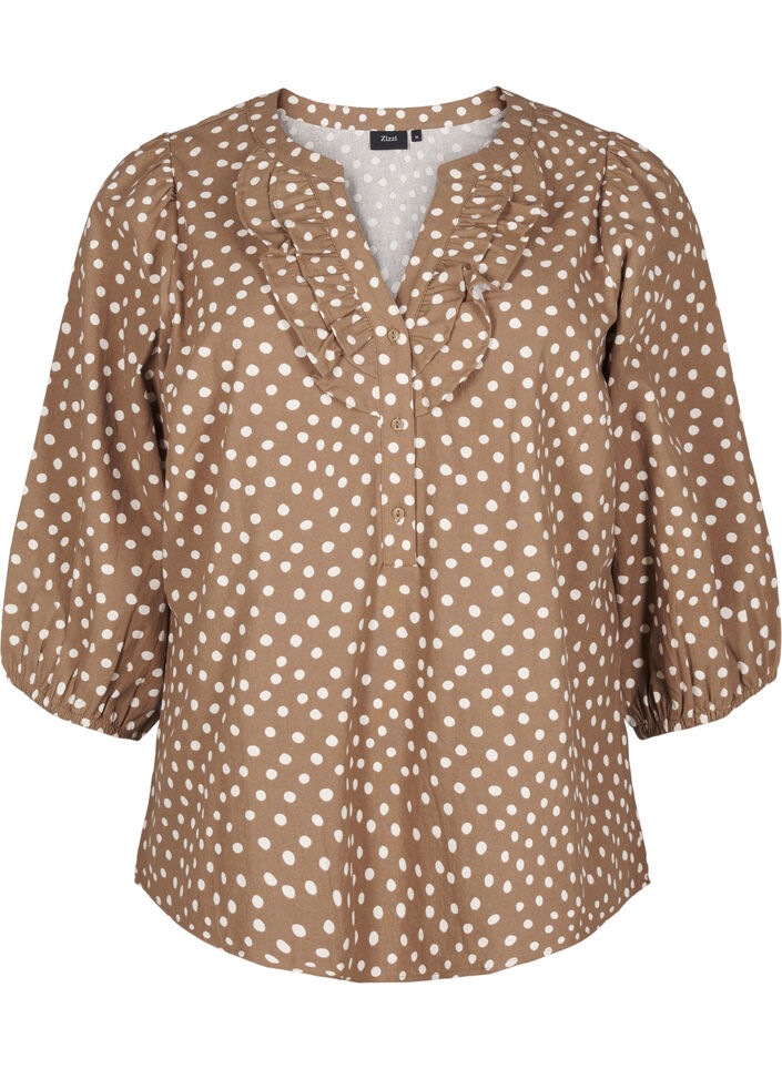 Katoenen blouse met 3/4 mouwen en stippen, Coca Mocha Dot , Packshot image number 0