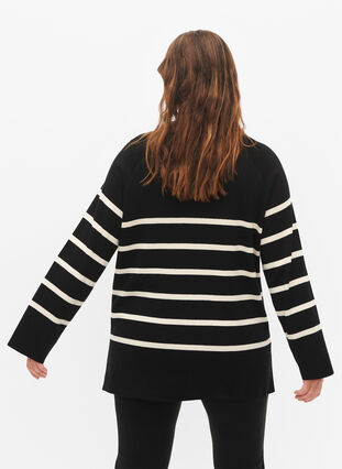 Gestreepte Viscose Sweater, Black/Sandshell S., Model image number 1