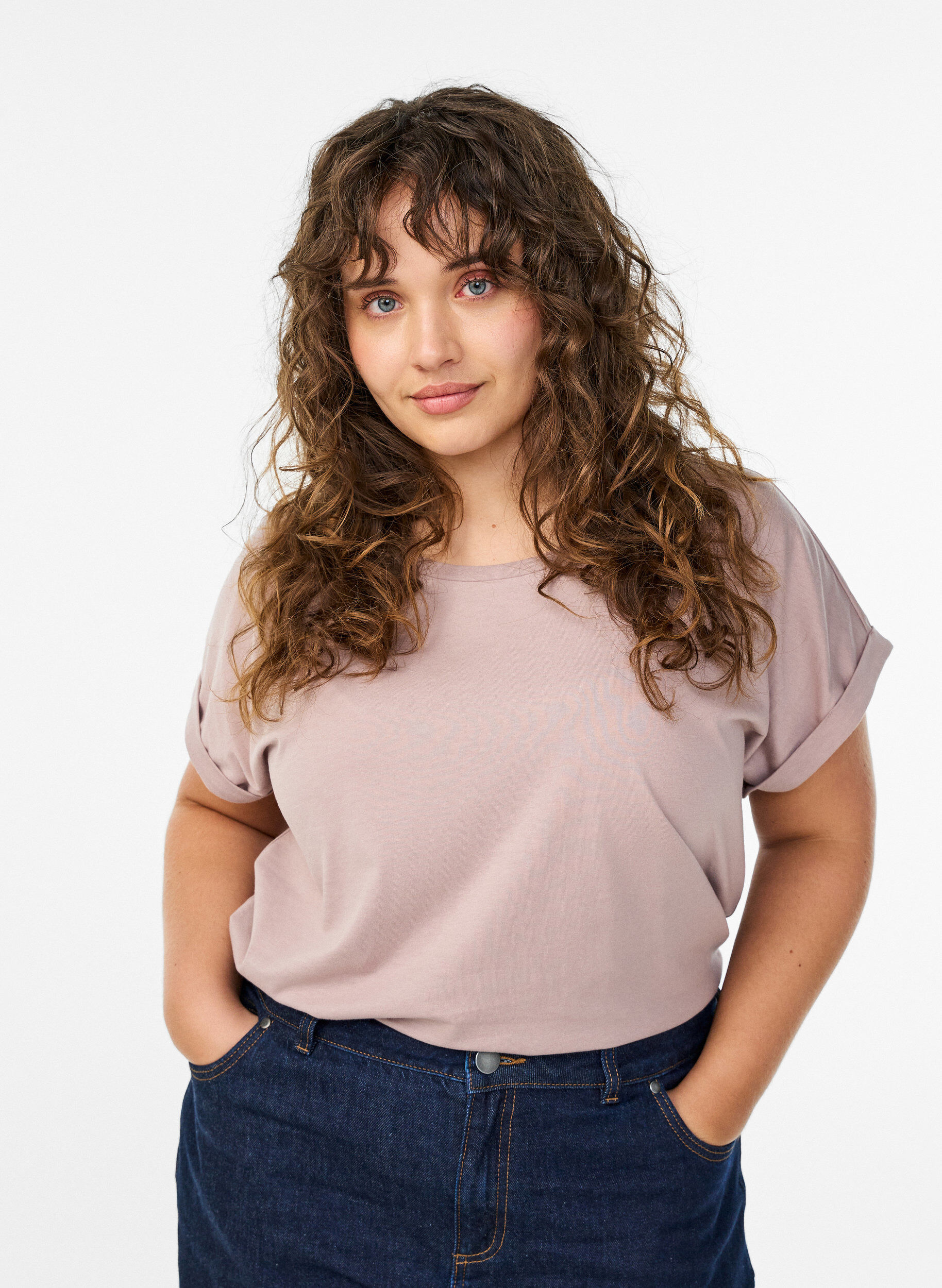 Zizzi T-shirt met korte mouwen van katoenmix, Rood, Model image number 0