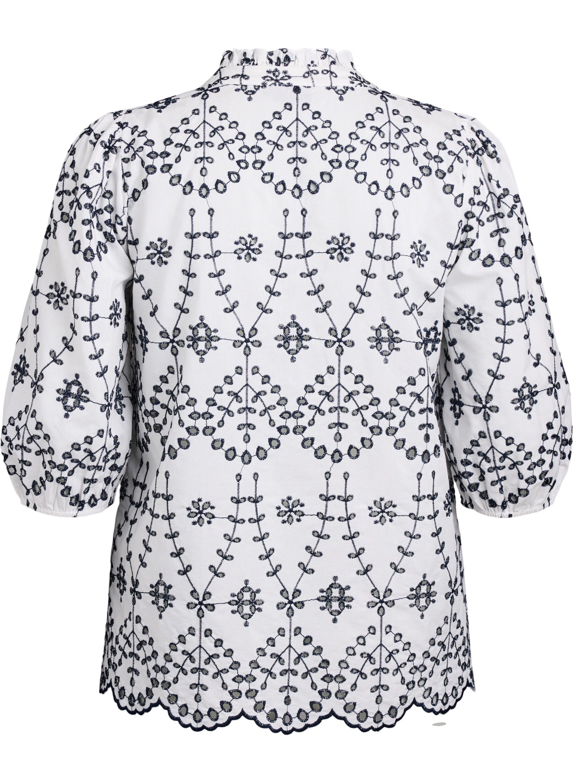 Zizzi Blouse met 3/4 mouwen en contrasterende broderie anglaise, Wit, Packshot image number 1