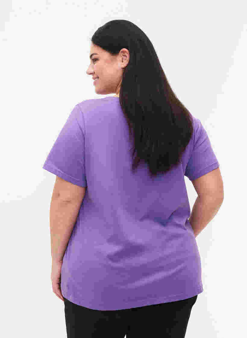 Katoenen t-shirt met tekstopdruk en v-hals, Deep Lavender ORI, Model image number 1