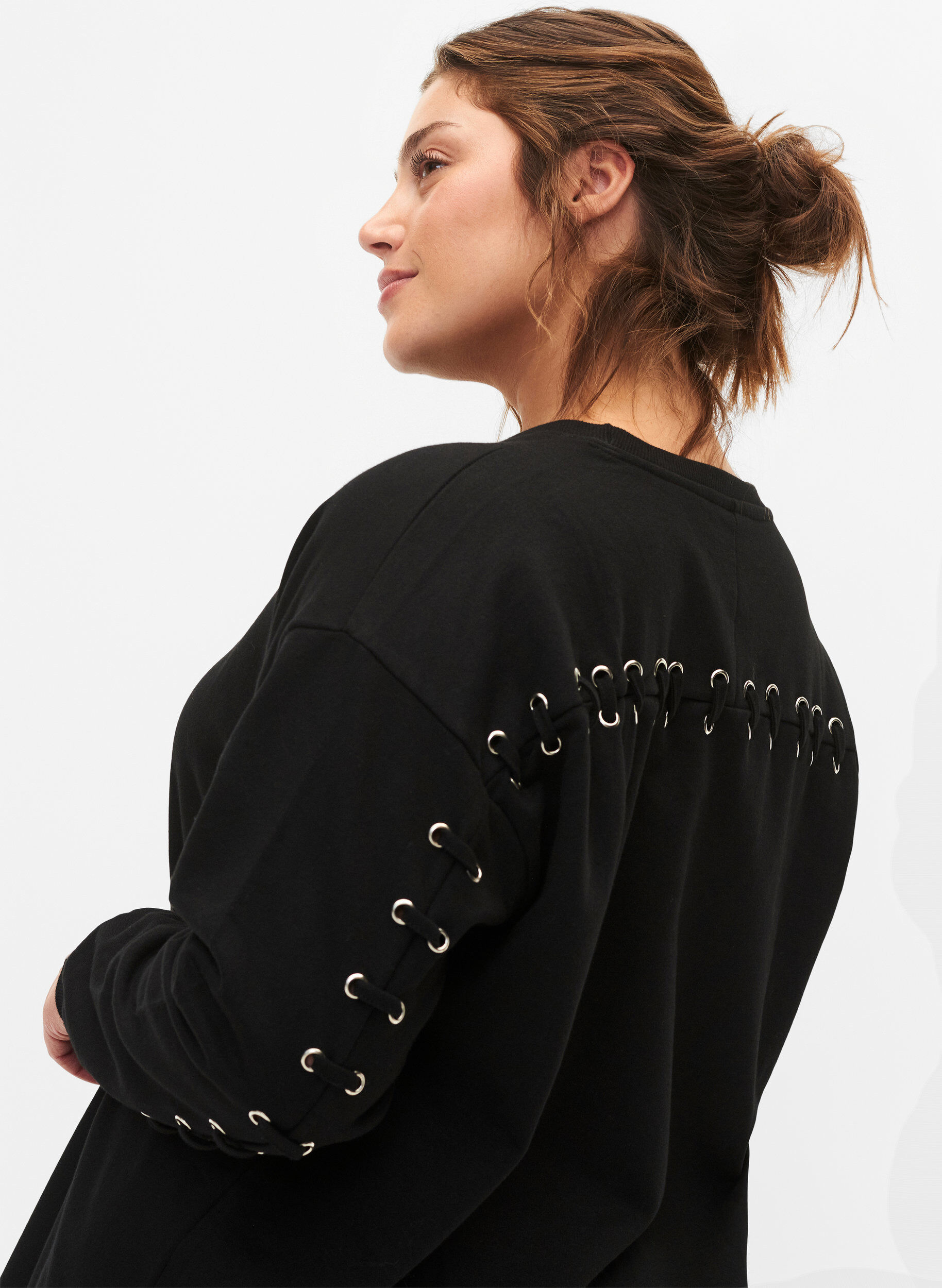 Zizzi Trui tuniek met trekkoord details, Black, Model image number 2