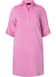 Fluwelen jurk met 3/4 mouwen en knopen, Begonia Pink