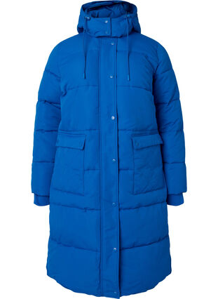 Gewatteerde jas met zakken en capuchon, French Blue, Packshot image number 0