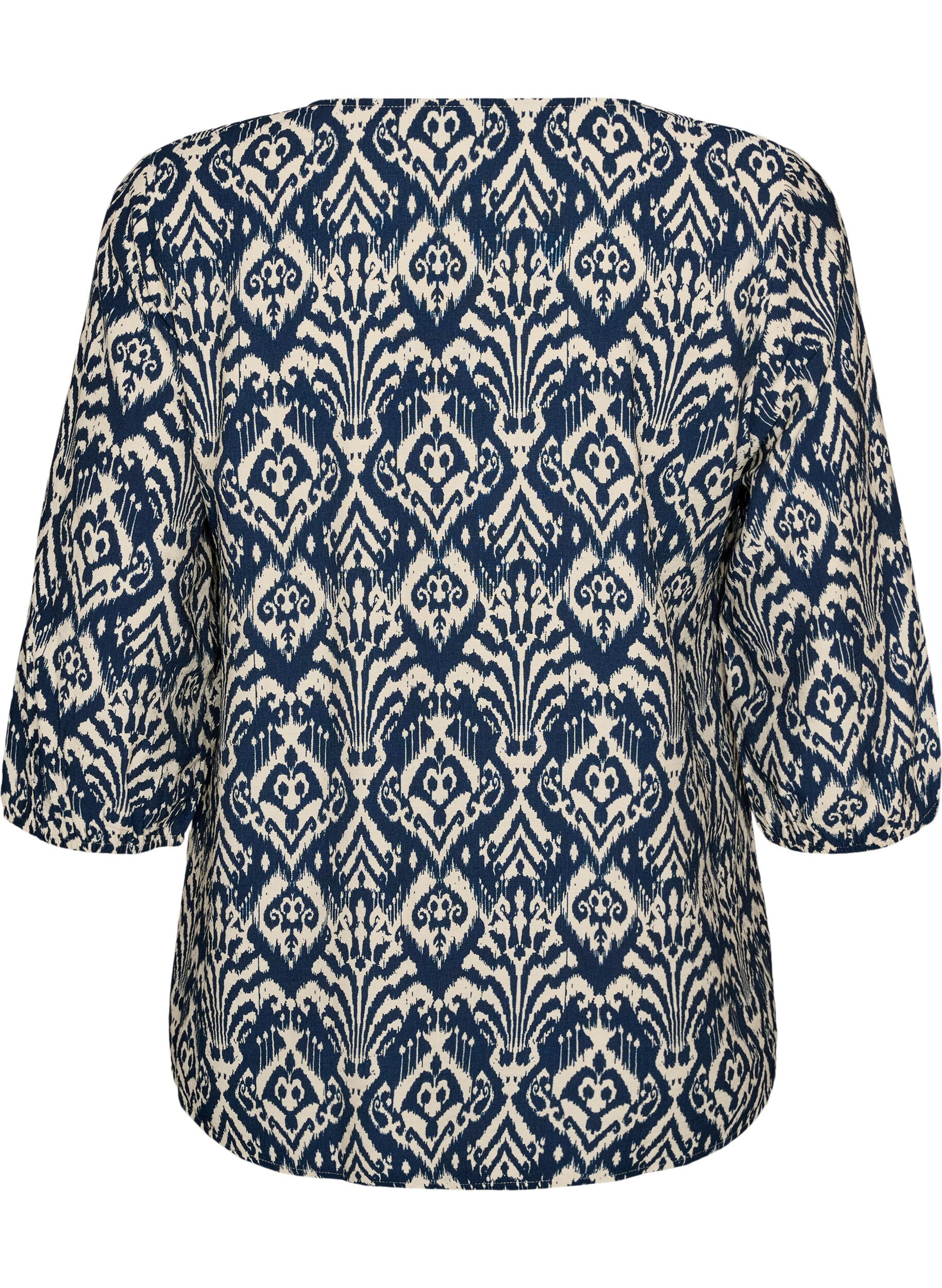ZizziBlouse van viscose met patroon en 3/4-mouwen, Blauw, Packshot image number 1