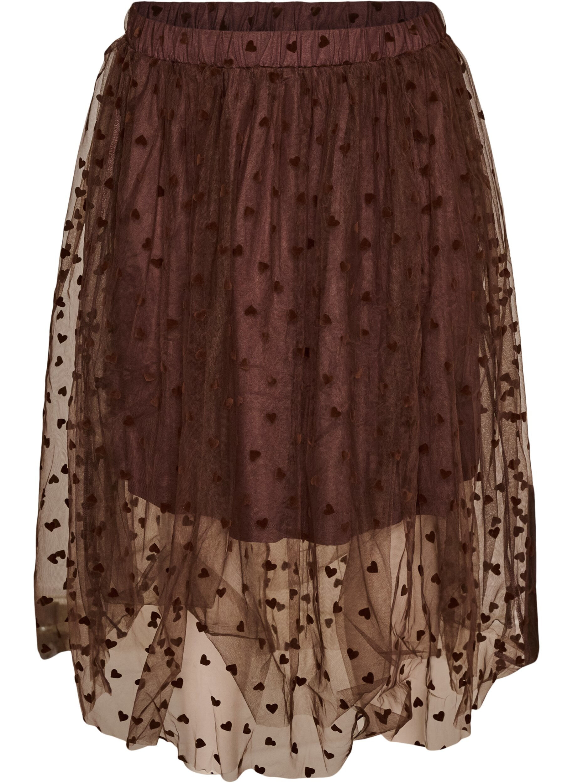 ZizziMidi-tule rok met hartjes, Bruin, Packshot image number 0
