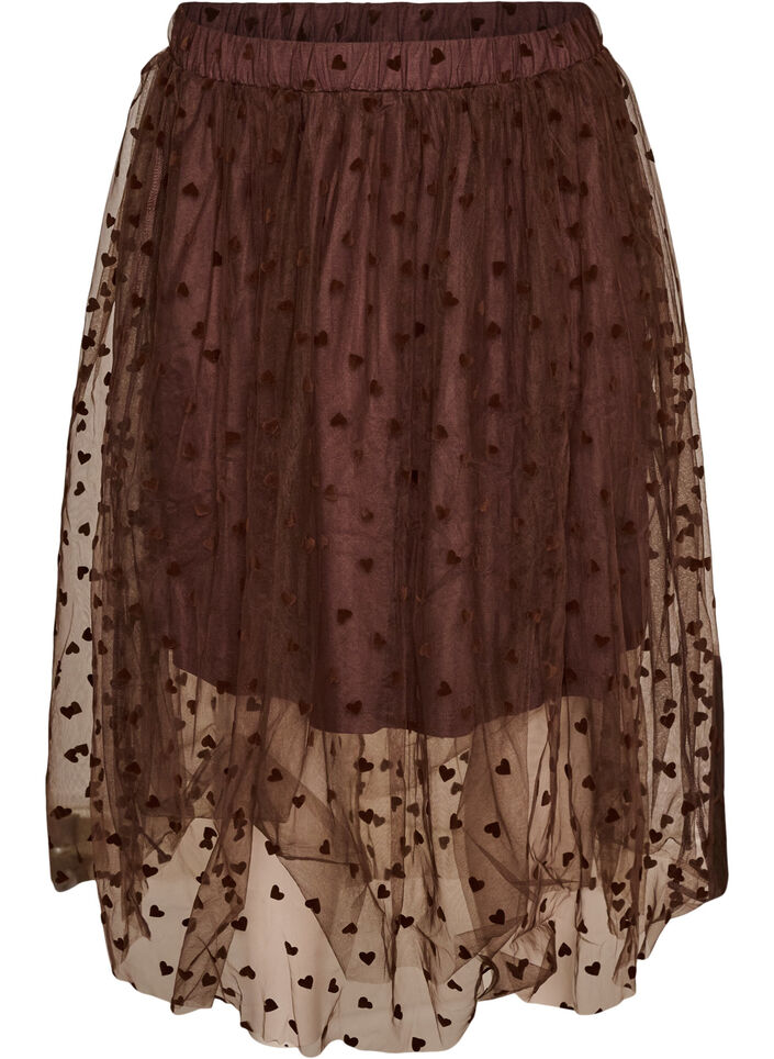 Midi-tule rok met hartjes, Bruin, Packshot image number 0