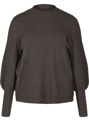 Gebreide blouse met ballonmouwen, Dark Grey Melange, Packshot image number 0