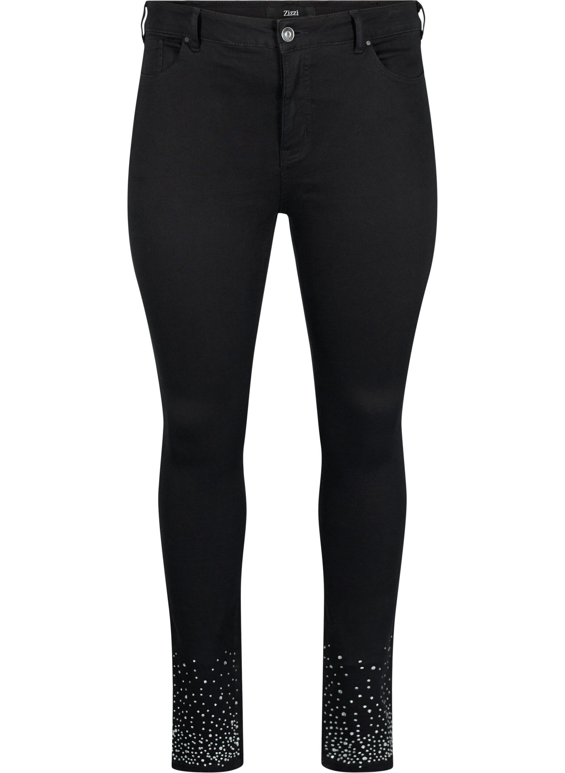 Zizzi Hoge taille Amy jeans met strass steentjes, Black, Packshot image number 0