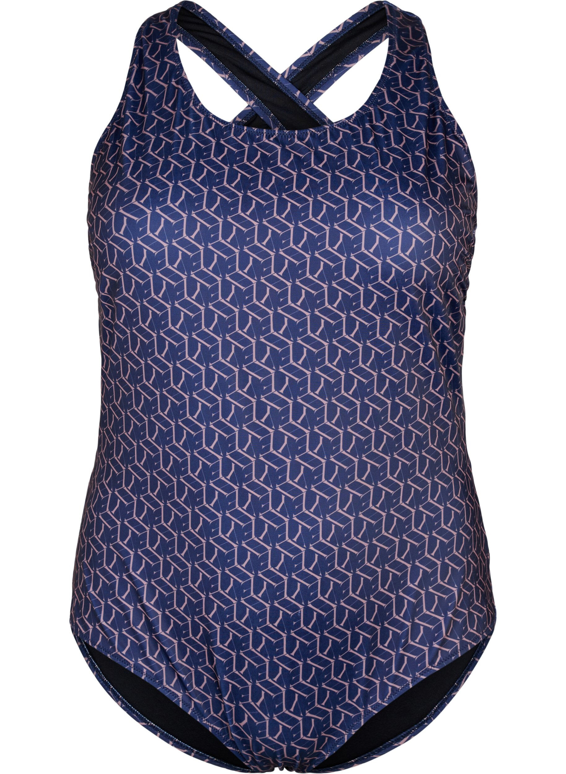 Zizzi Badpak met print en gekruiste rug, Text Print, Packshot image number 0