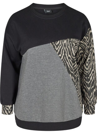 Sweatshirt met print details, Black Grey Zebra, Packshot image number 0