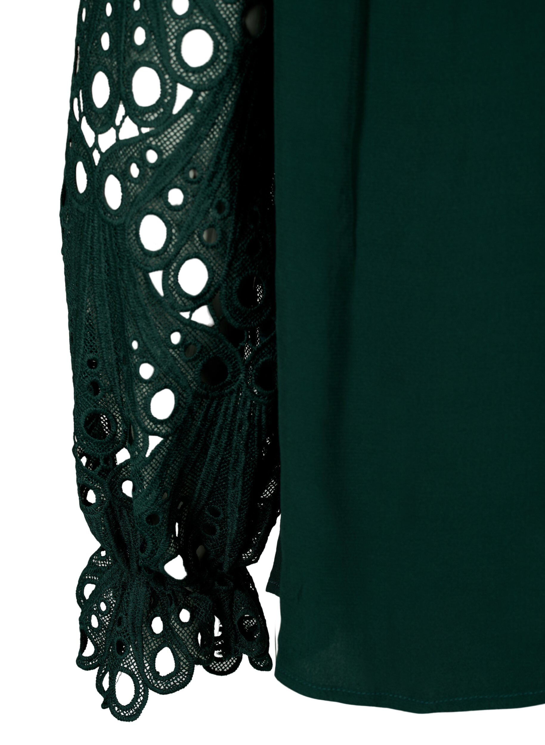 Zizzi Viscose blouse met crochet mouwen, Scarab, Packshot image number 3