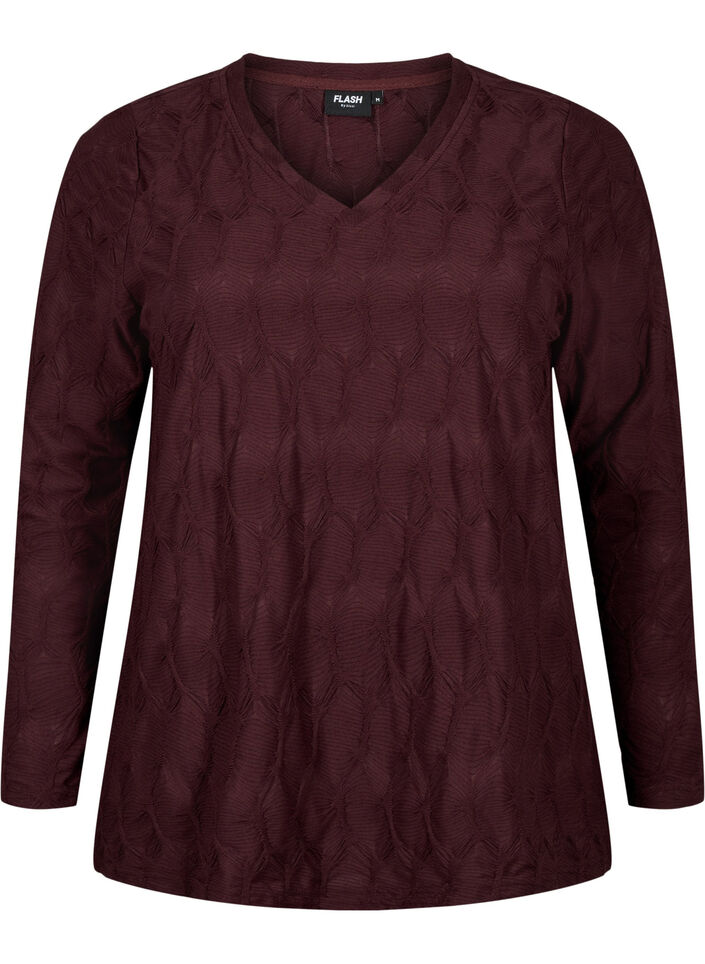 FLASH - Blouse met lange mouwen en structuur, Fudge, Packshot image number 0