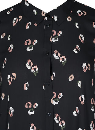 Midi-jurk met lange mouwen en print, Black w. Flower, Packshot image number 2