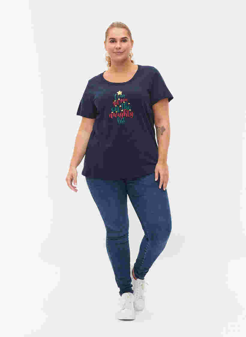 Kerst t-shirt in katoen, Navy Blazer Text, Model image number 3