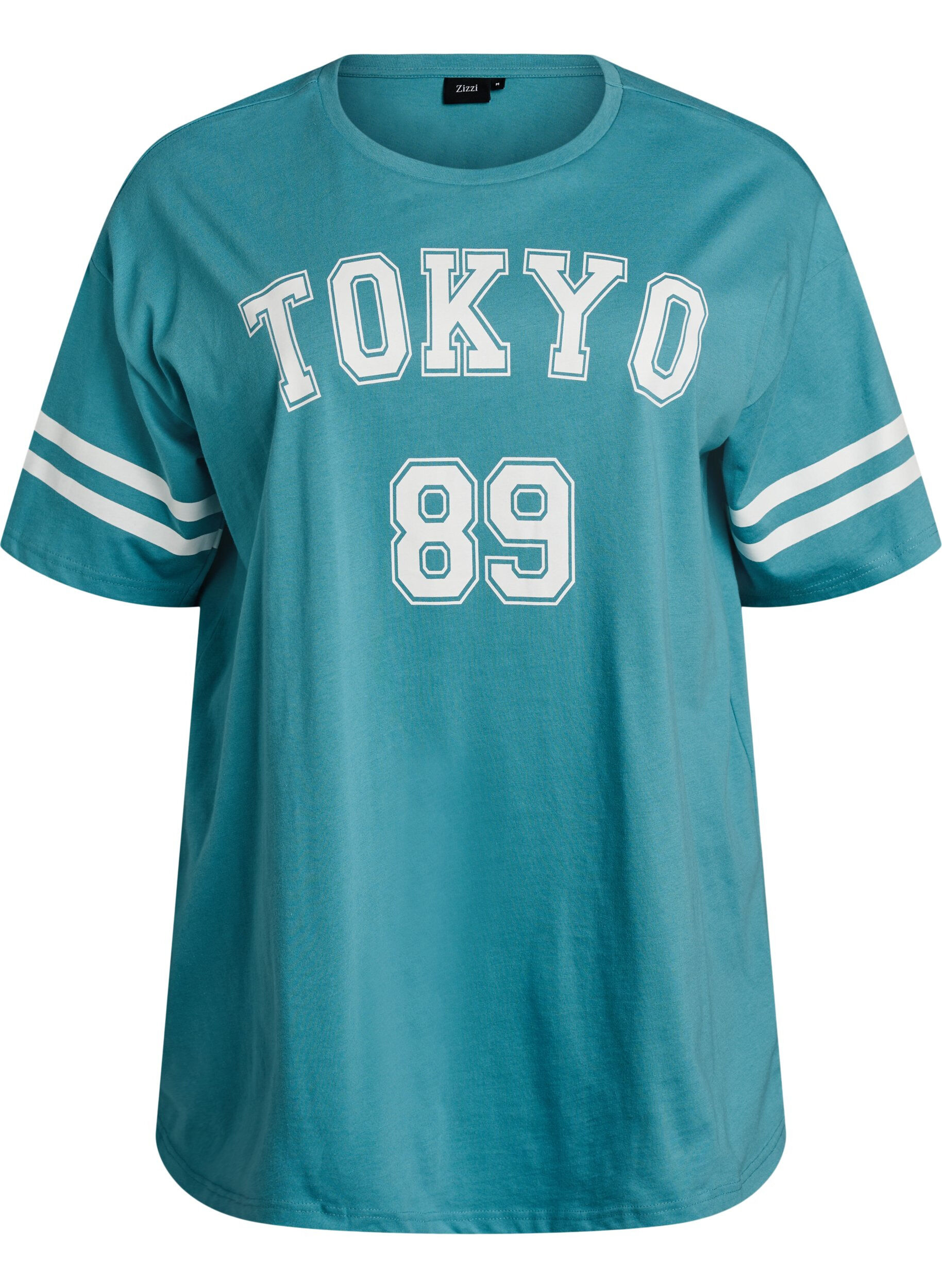 Zizzi Sportief oversized college T-shirt, Blauw, Packshot image number 0