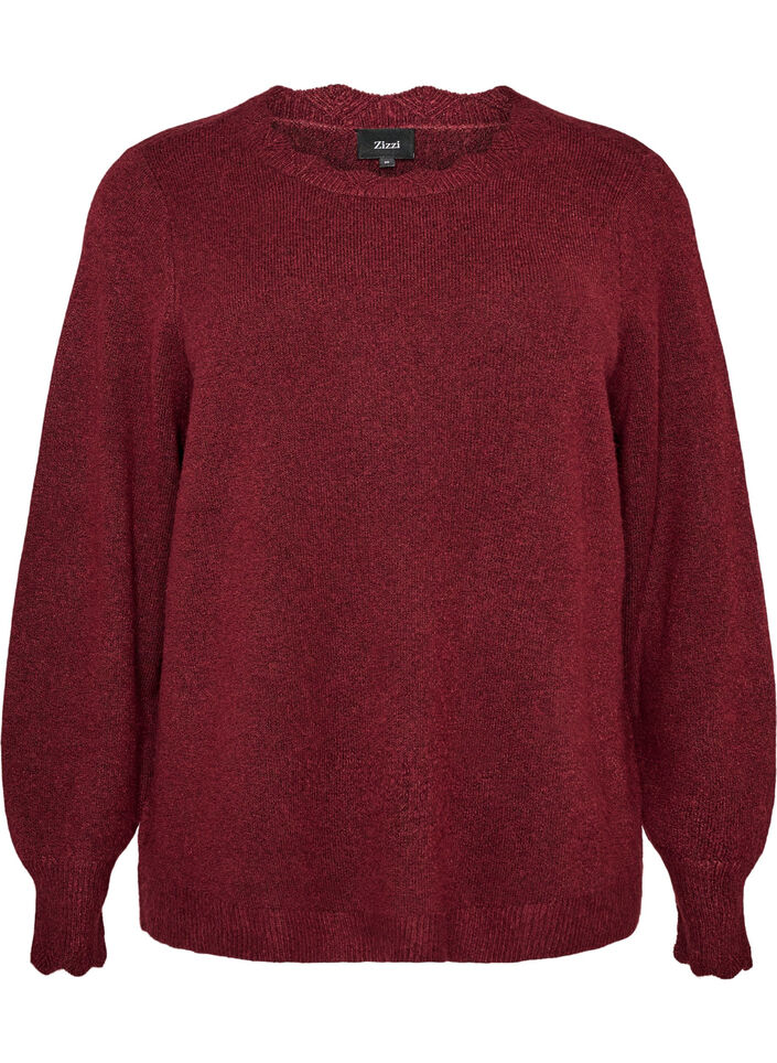 Gebreide blouse met golvende randen, Rood, Packshot image number 0