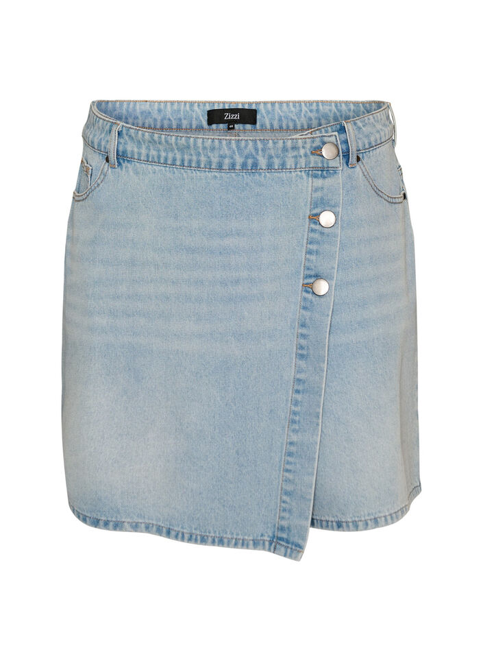 Denim skort met overslag en hoge taille, Blauw, Packshot image number 0