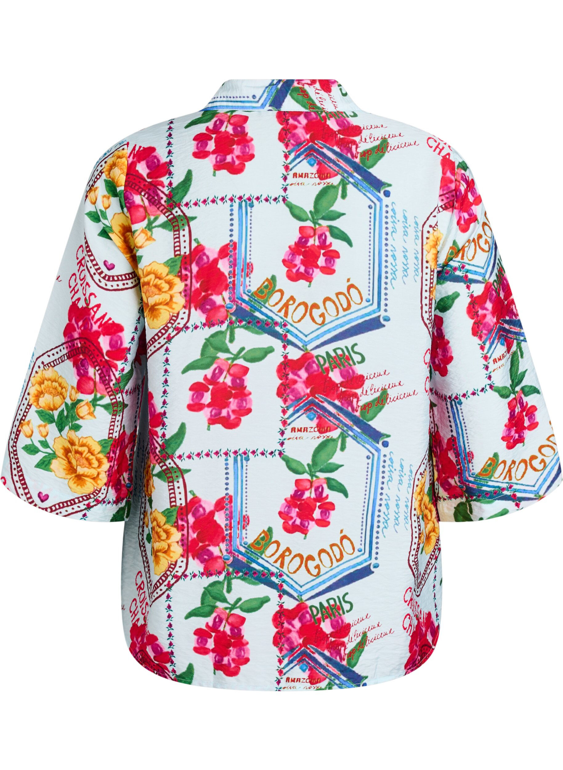 ZizziShirtblouse met mouwen tot aan de ellebogen en kleurrijke print, Blauw, Packshot image number 1