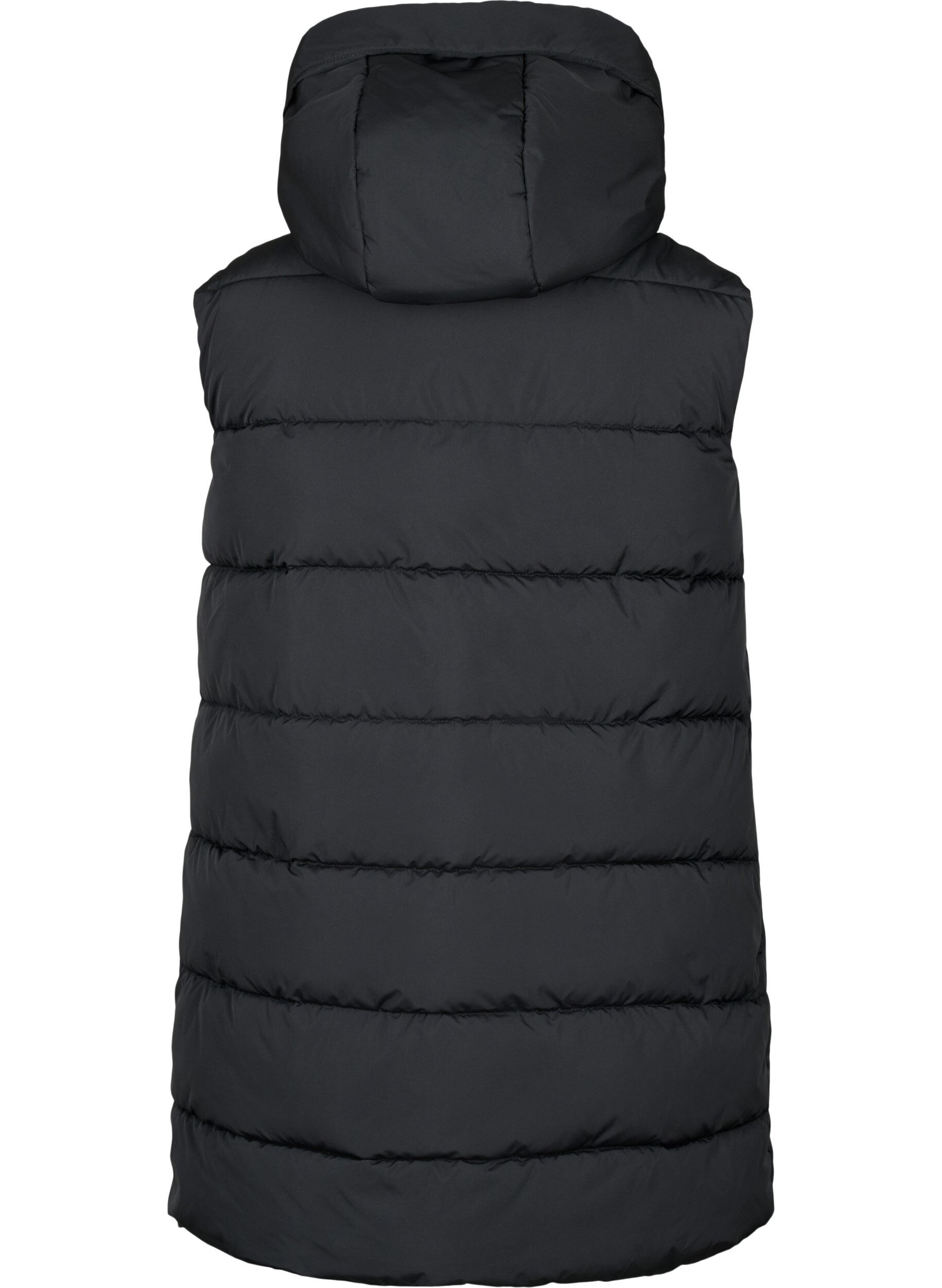 Zizzi Lange vest met capuchon en zakken, Zwart, Packshot image number 1