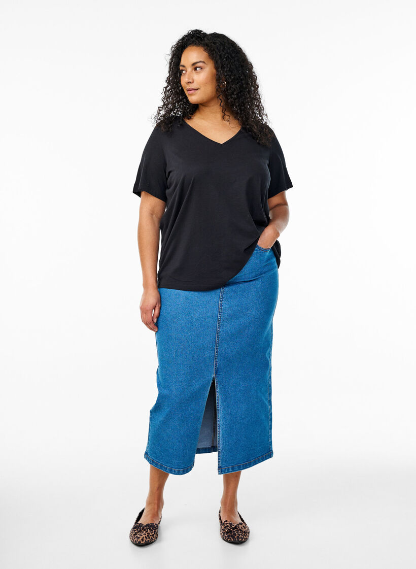 FLASH - 2-pack T-shirts met V-hals, Black/Black, Model image number 2