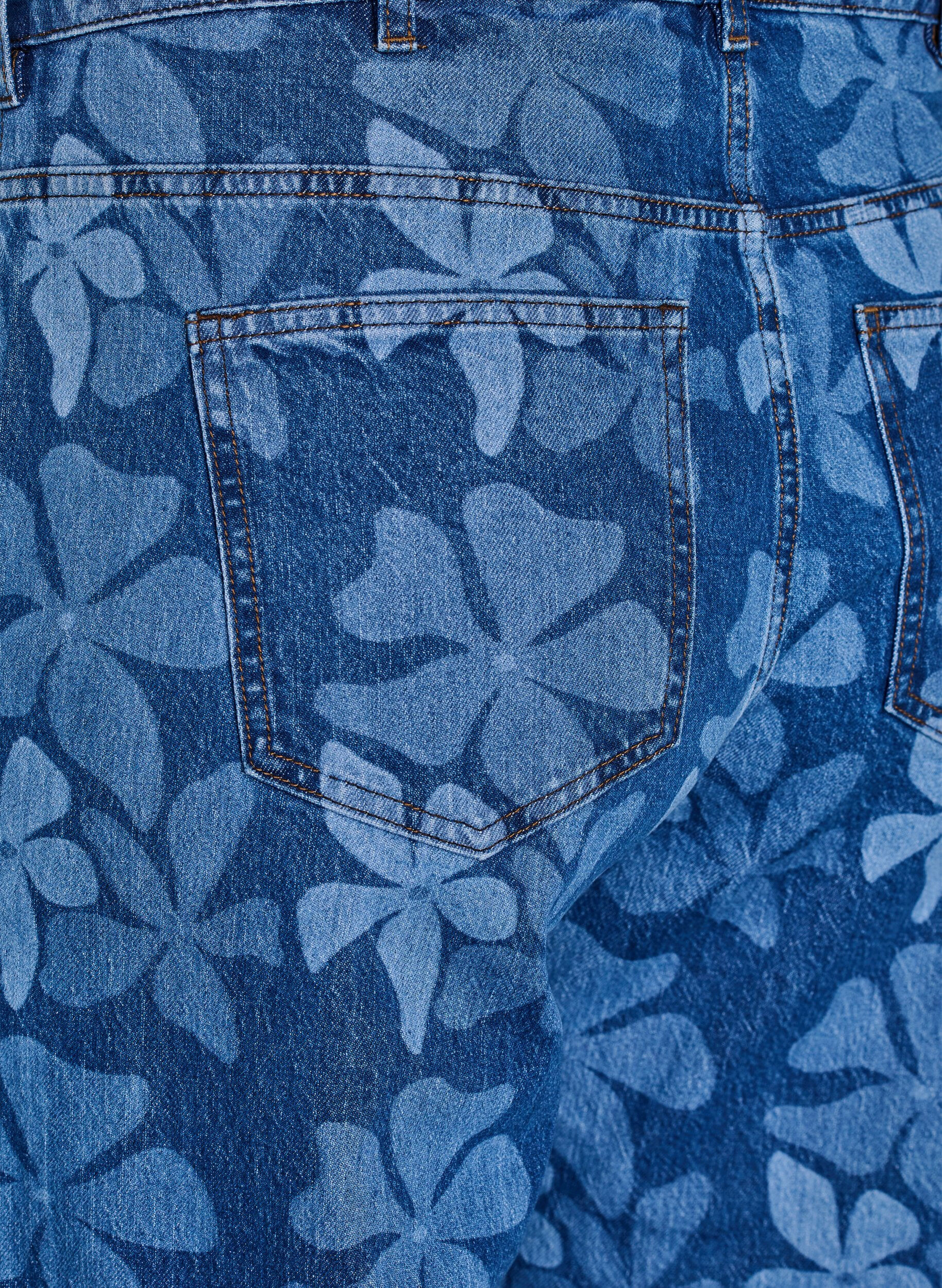 Zizzi Myra jeans in bloemen denim met een Wide fit, Blauw, Packshot image number 3