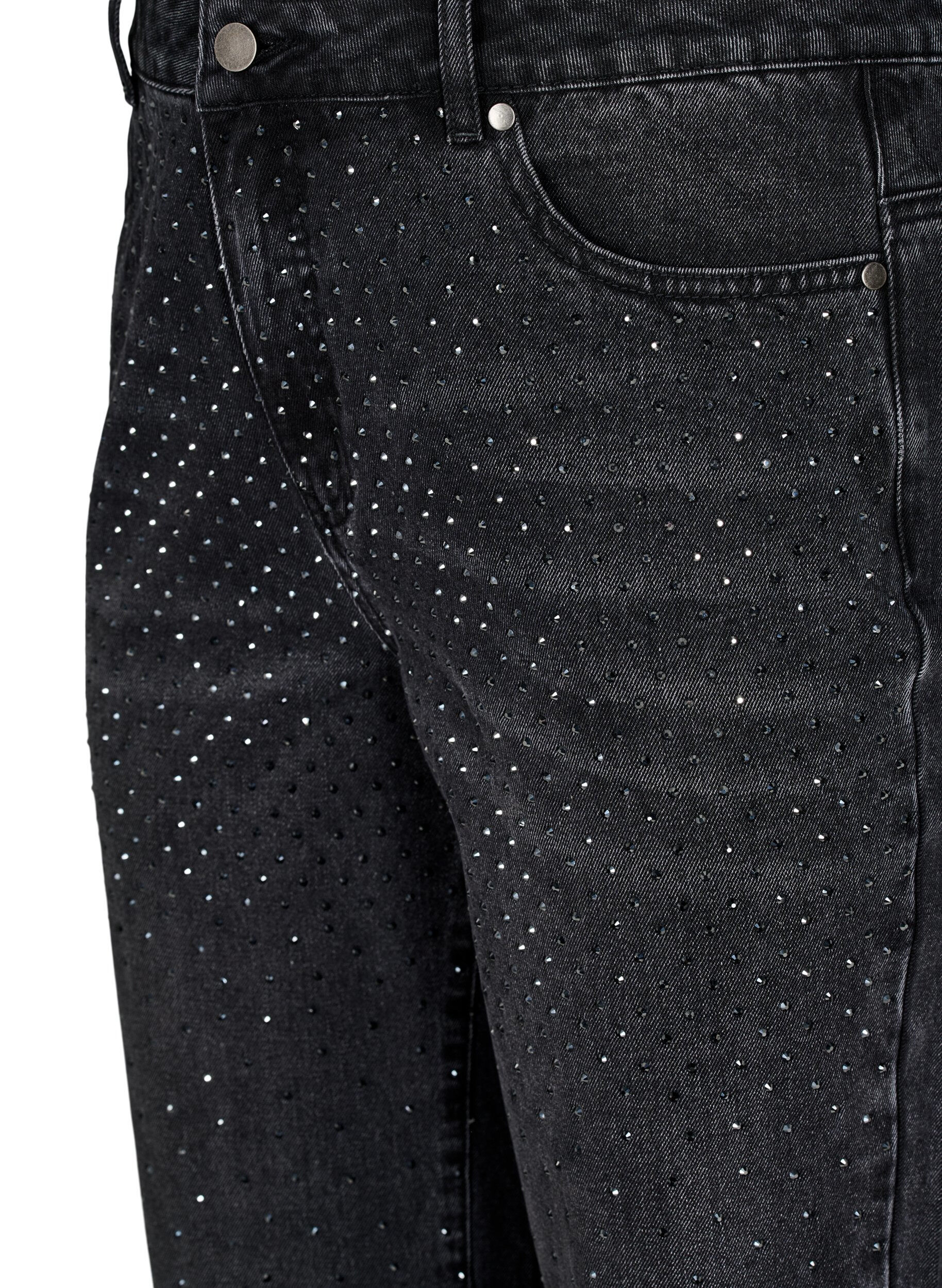Zizzi Straight-fit jeans met rhinestones en een hoge taille, Grijs, Packshot image number 2