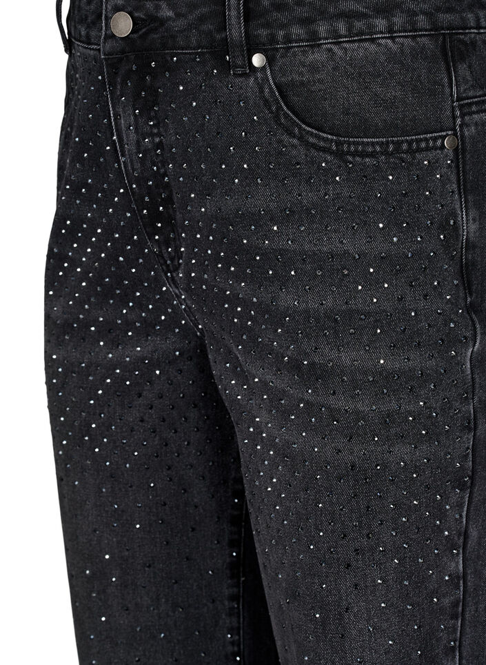 Straight-fit jeans met rhinestones en een hoge taille, Grijs, Packshot image number 2