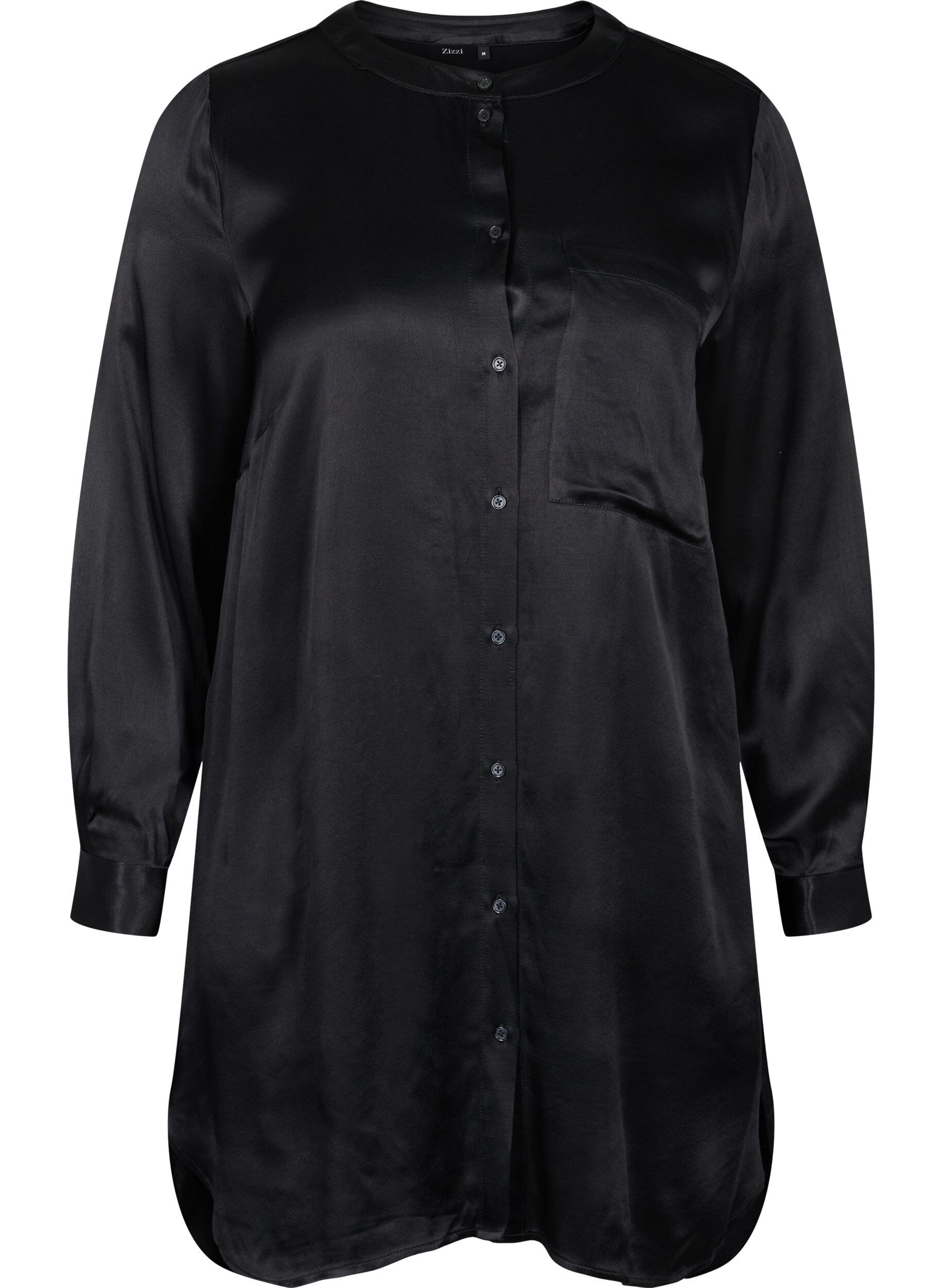 Zizzi Lang glanzend shirt met split, Black, Packshot image number 0