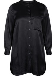 Lang glanzend shirt met split, Black