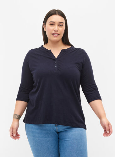 Katoenen blouse met 3/4-mouwen, Night Sky, Model image number 0