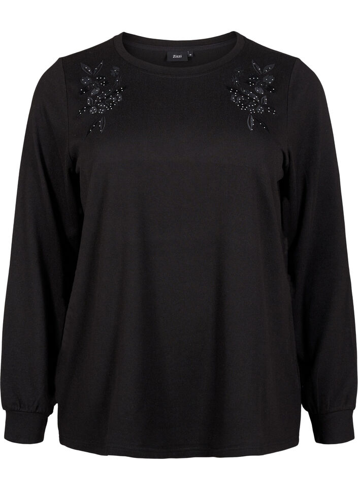 Blouse met borduursels en strass steentjes, Black, Packshot image number 0