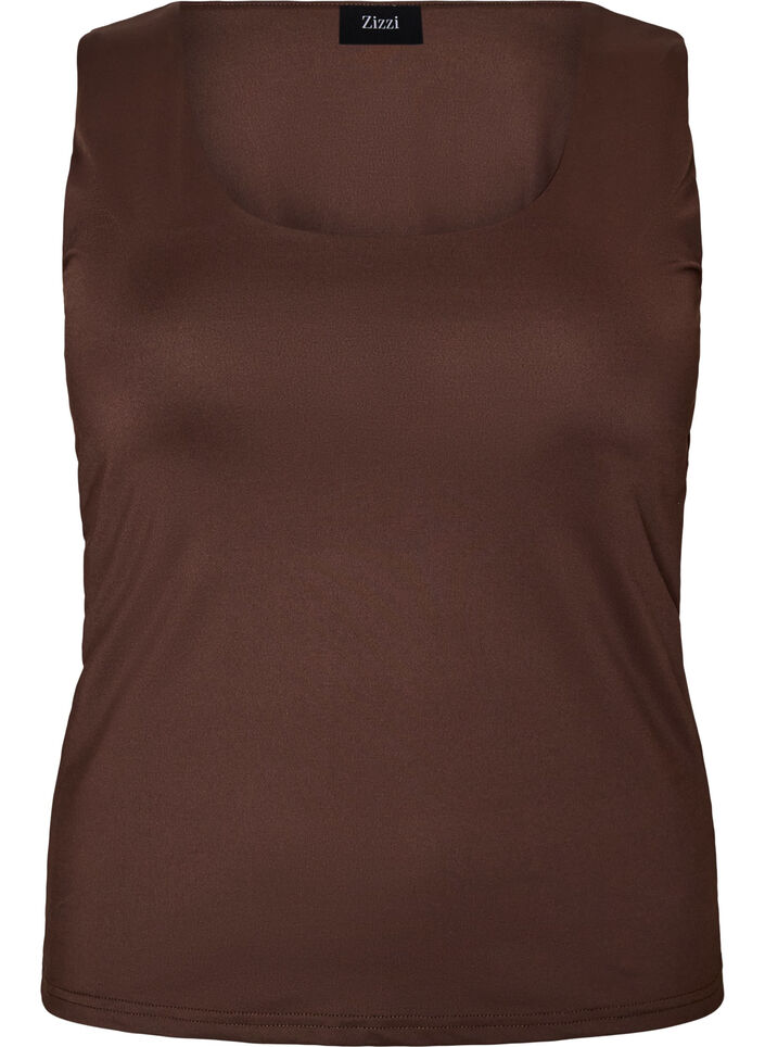 Aansluitende basic top van een gladde stof, Bruin, Packshot image number 0