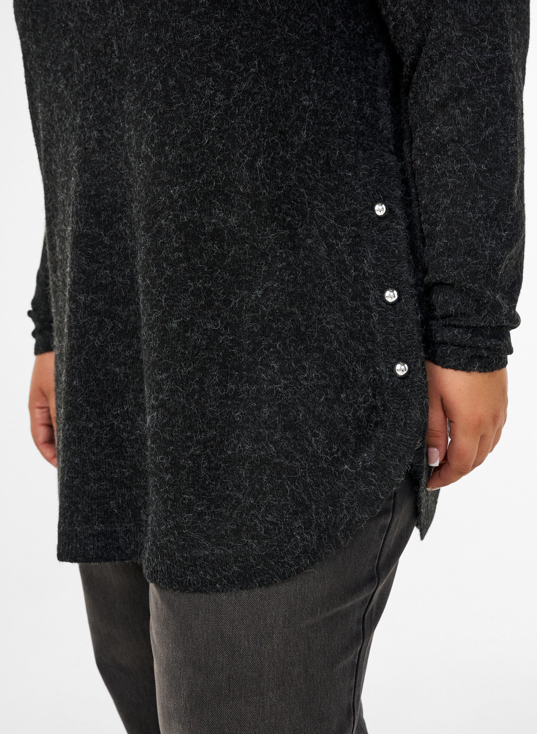 ZizziLange gebreide blouse met balknopen, Grijs, Model image number 3