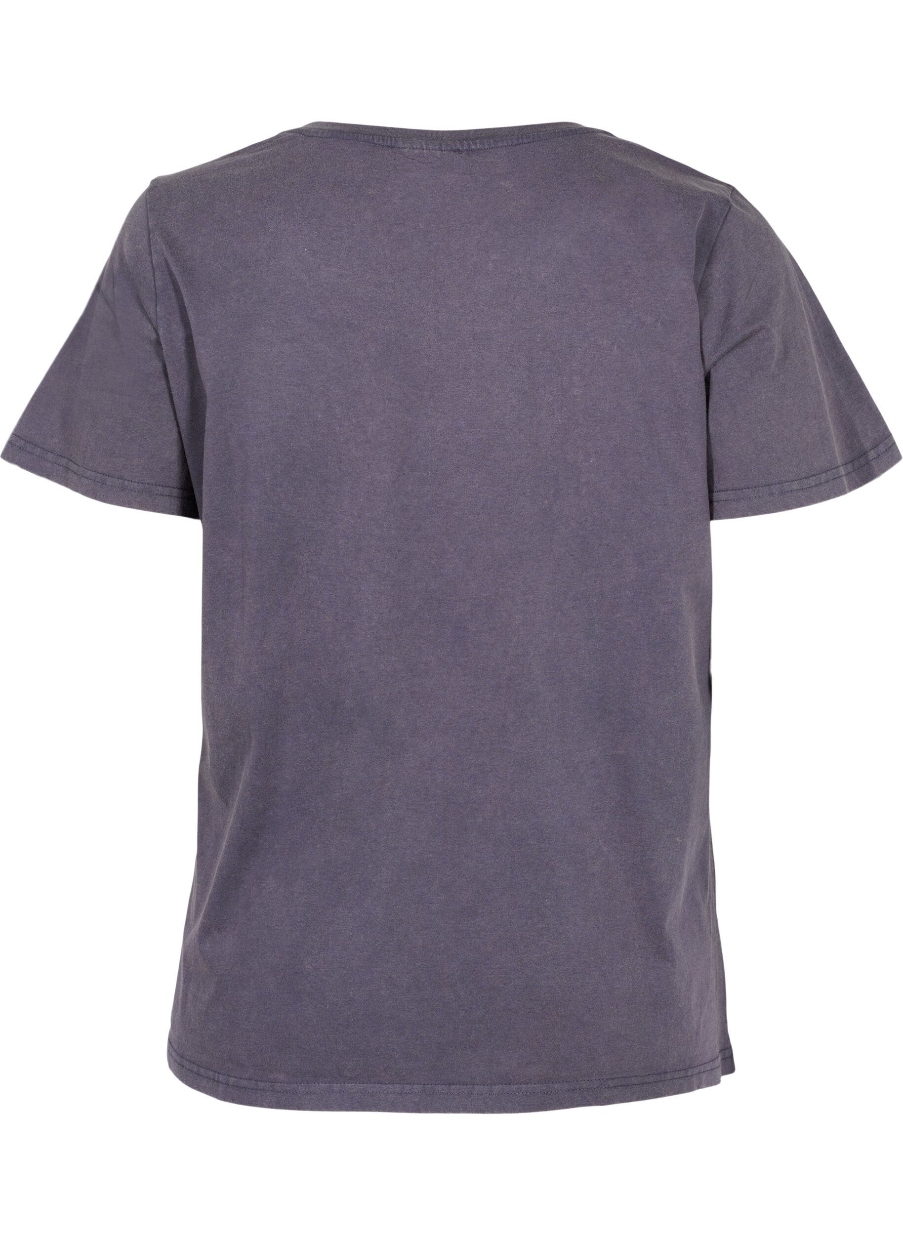 Zizzi Katoenen t-shirt met acid wash en steentjes, Dark Grey Wash, Packshot image number 1