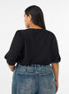 Gebreide blouse met korte mouwen en pointellepatroon, Zwart, Model image number 2