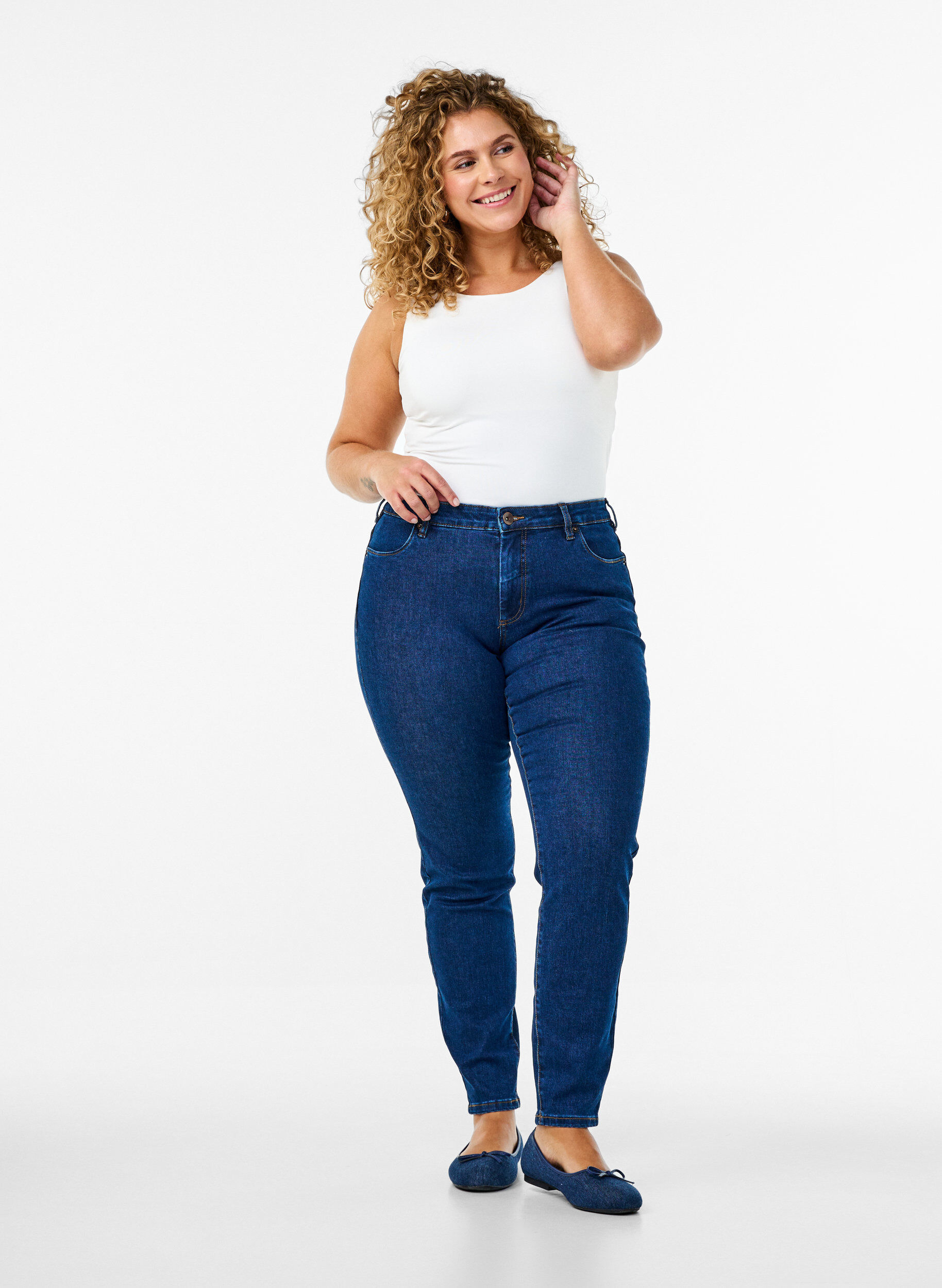 Slim-fit Emily jeans met normale taille, Blauw, Model