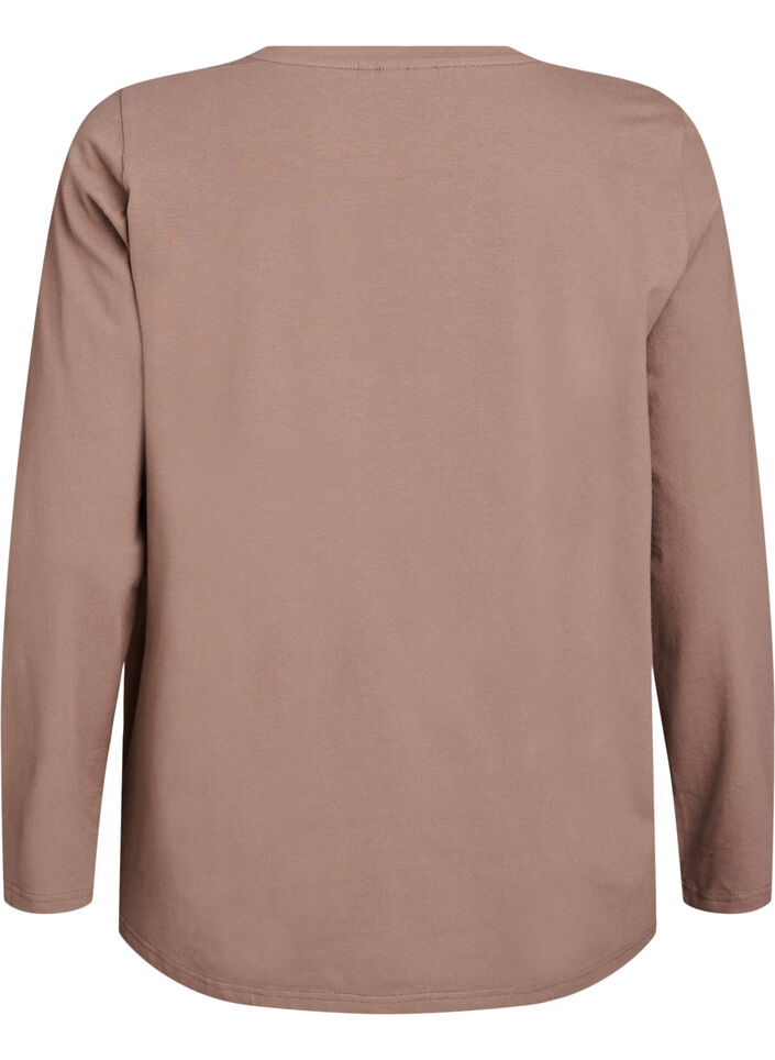 Basic jerseyblouse met lange mouwen, Bruin, Packshot image number 1