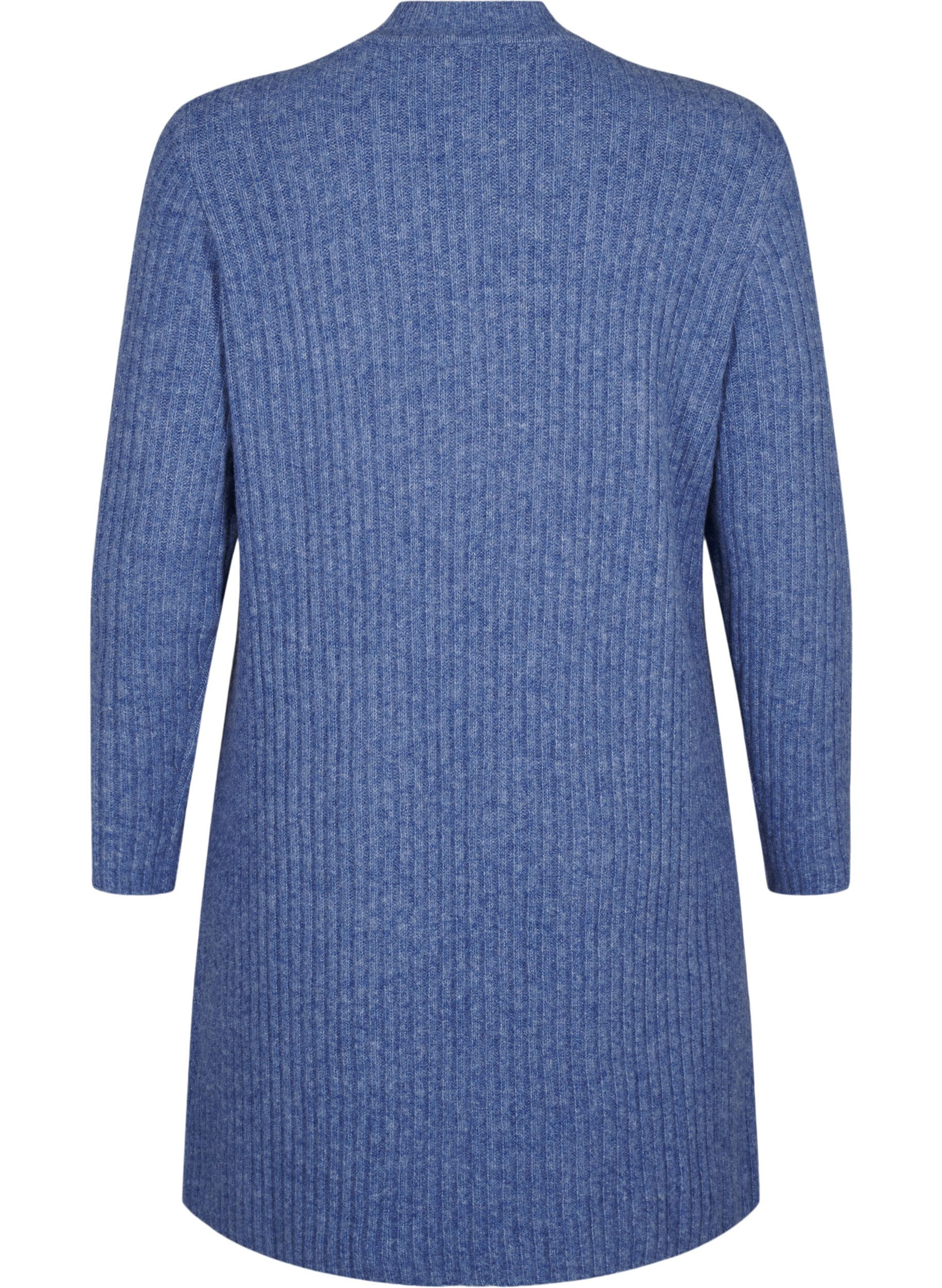 Zizzi Korte geribde jurk met ronde hals, Grey Blue Mel., Packshot image number 1