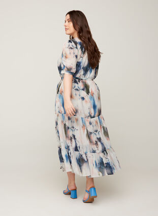 Maxi-jurk met print en striksluiting, Watercolor AOP, Model image number 1
