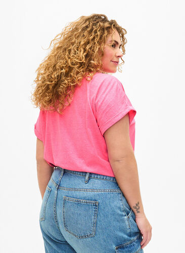 T-shirt van katoen in neon kleur, Neon pink, Model image number 1