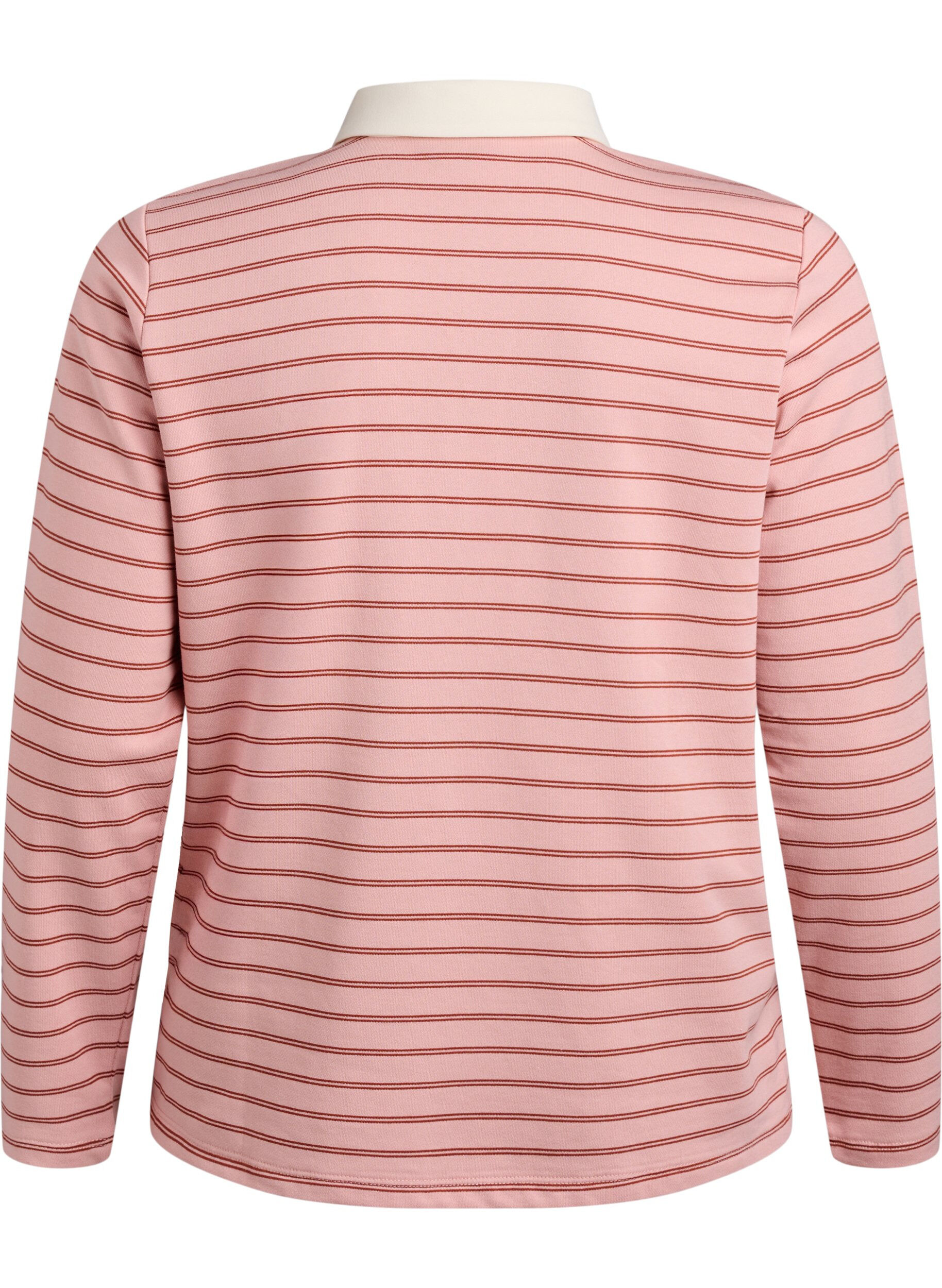 Zizzi Gestreept poloshirt met ritssluiting, Rood, Packshot image number 1