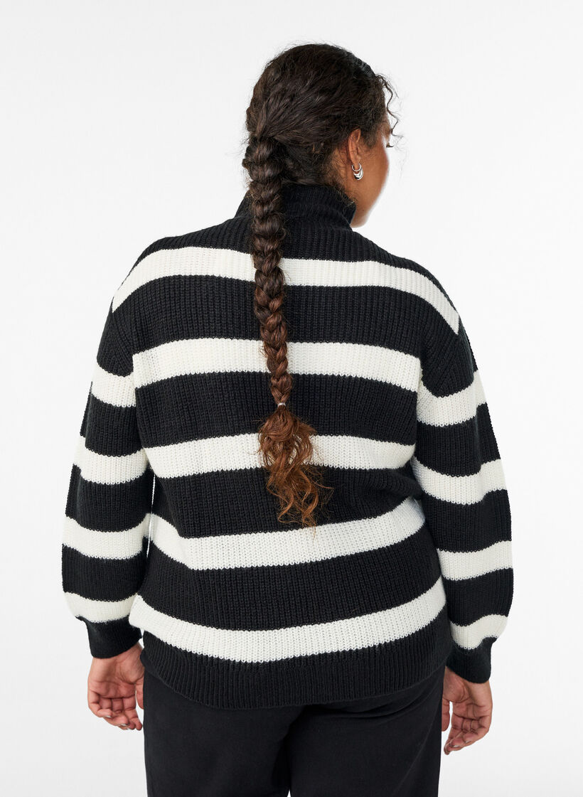 Gebreide trui met hoge hals en rits, Zwart, Model image number 2