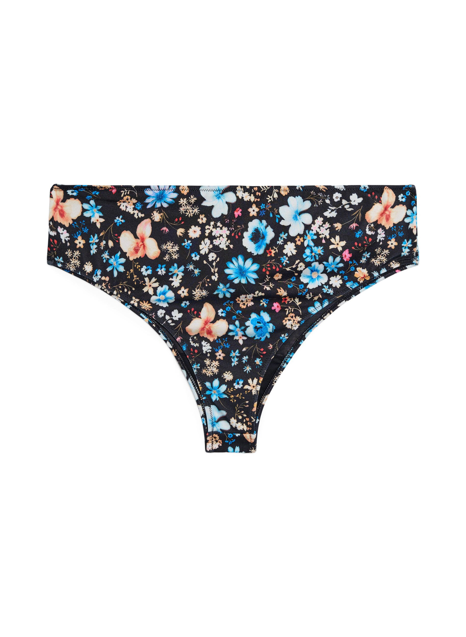 Zizzi Bloemen brazilian bikini broekje, Blauw, Packshot image number 1