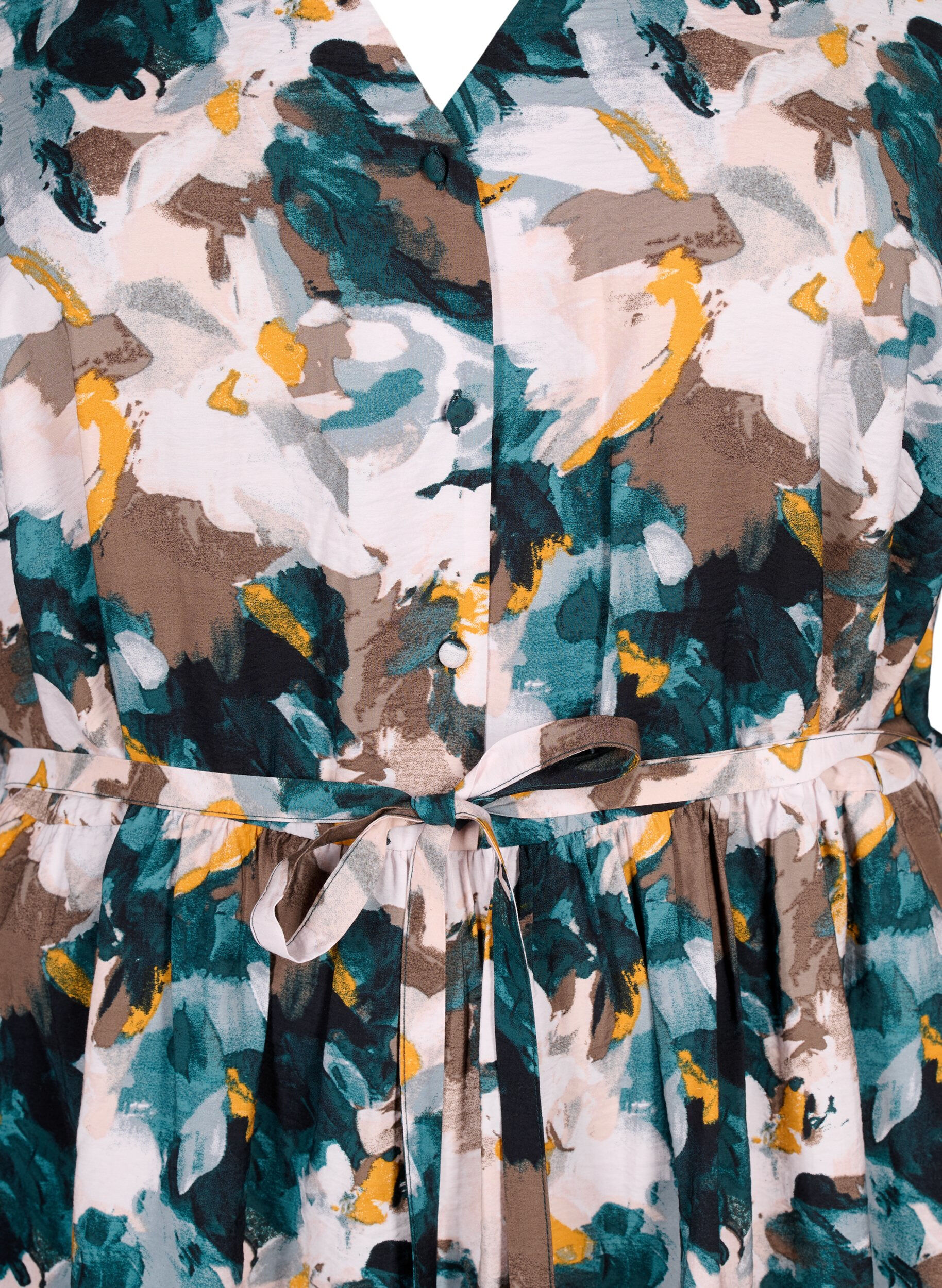 Zizzi Viscose jurk met print en los strikkoord, Duck Gr. Forest AOP, Packshot image number 2