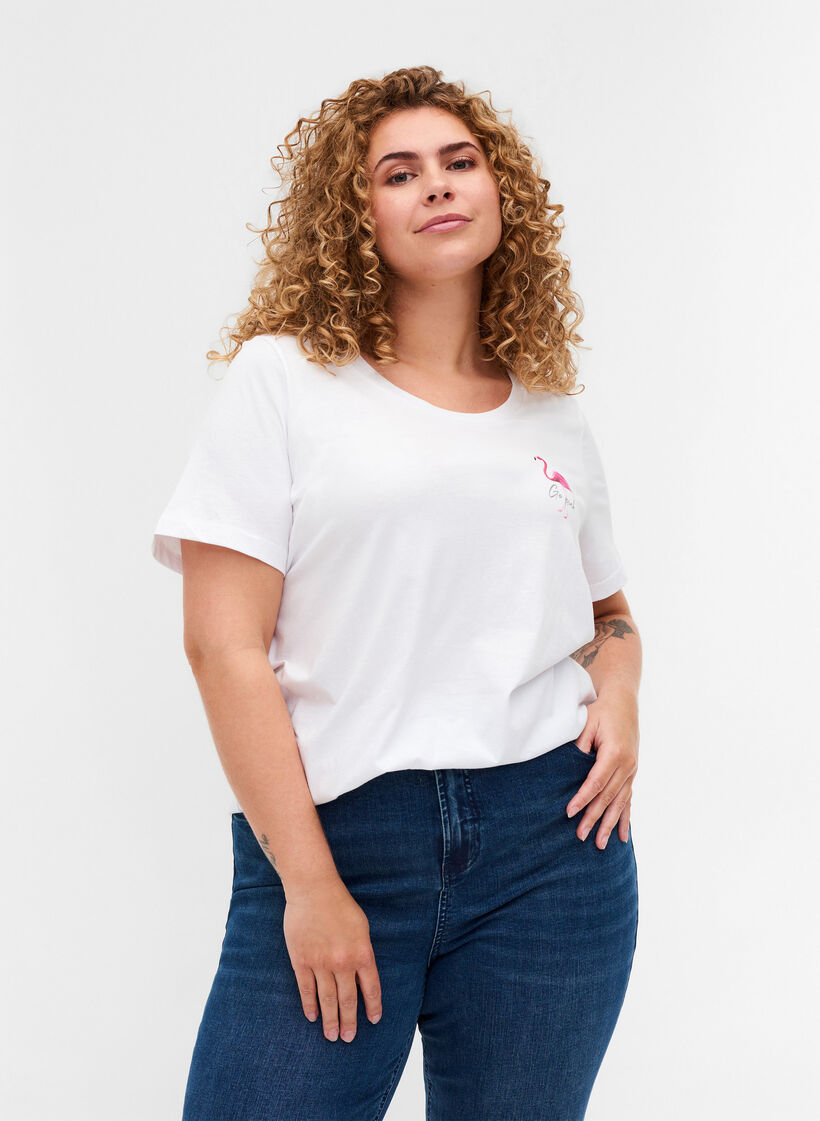 T-shirt met print, White Flamingo, Model image number 0
